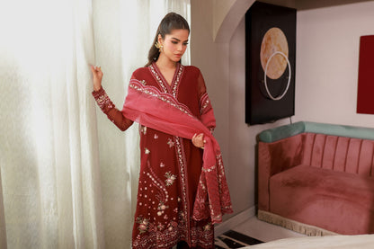 Dhanak | Chiffon Pret | SS25DA-2719 L Blood Red Chiffon