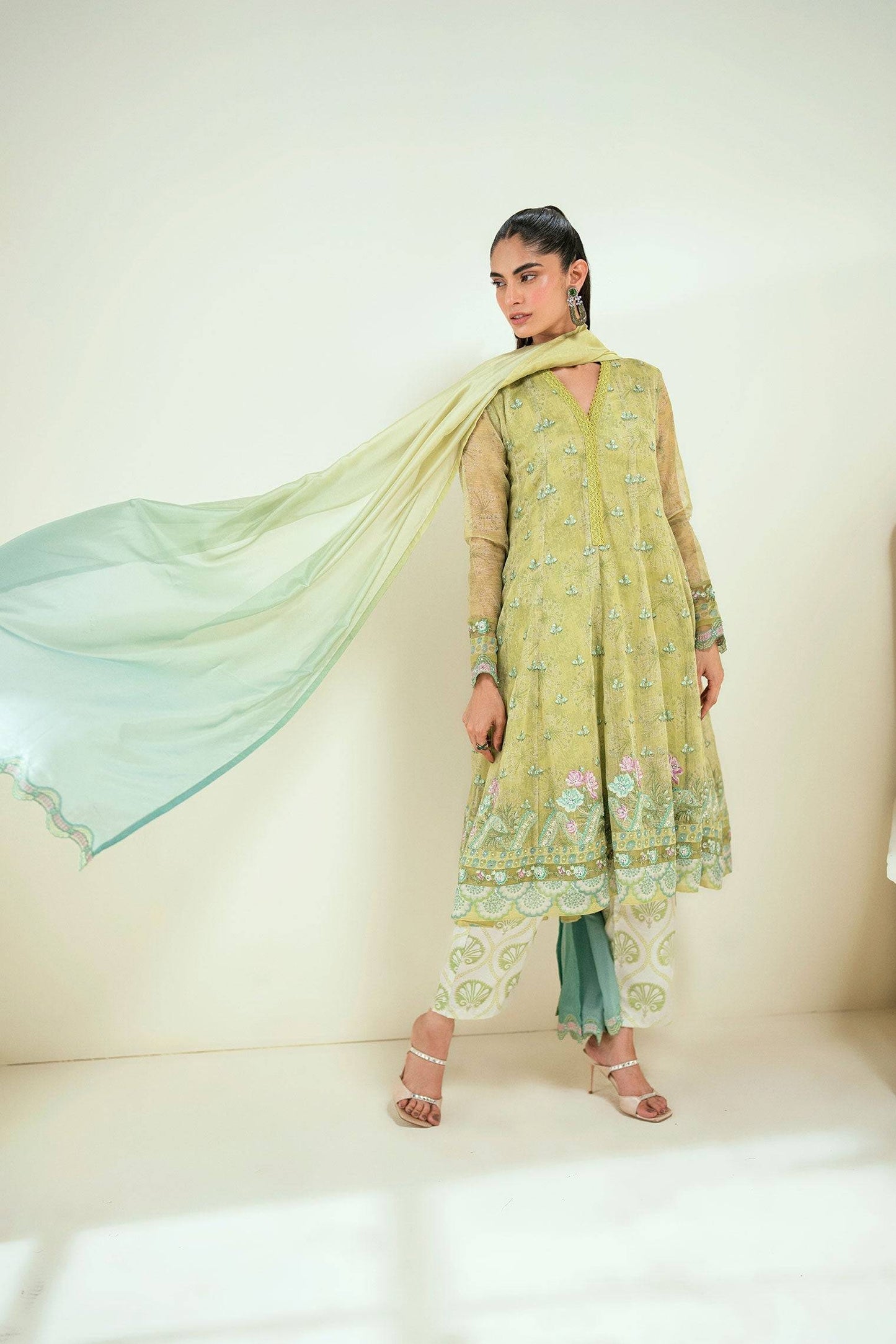Dhanak | Signature Pret | SS25DA-2729 L-GREEN - Pakistani Designer Dress - by Dhanak | Type: Ladies Clothes - 100% Original at Saira Sultan