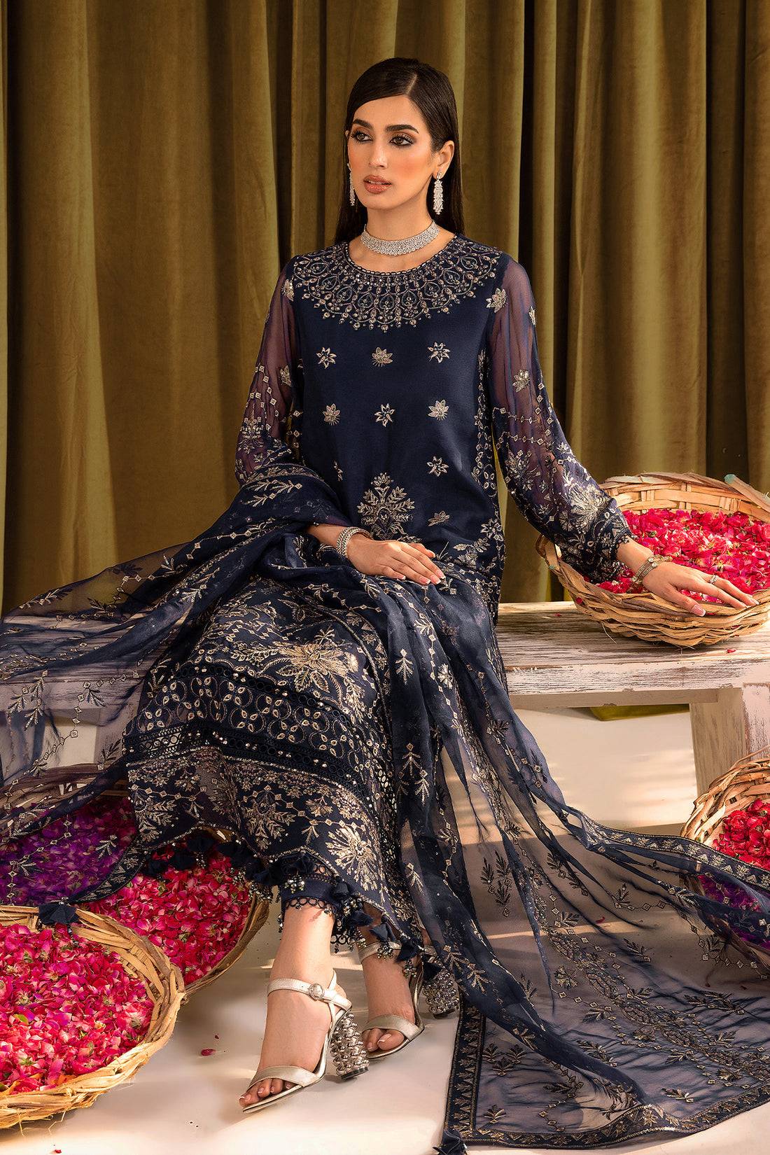 Alizeh | Formals Collection | Daim - V16D08 Embroidered Chiffon Blue - Pakistani Designer Dress - by Alizeh | Type: Formal - 100% Original at Saira Sultan