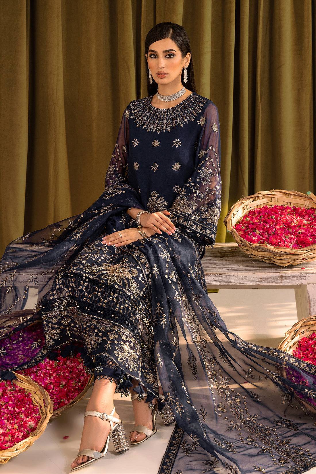Alizeh | Formals Collection | Daim - V16D08 Embroidered Chiffon Blue - Pakistani Designer Dress - by Alizeh | Type: Formal - 100% Original at Saira Sultan
