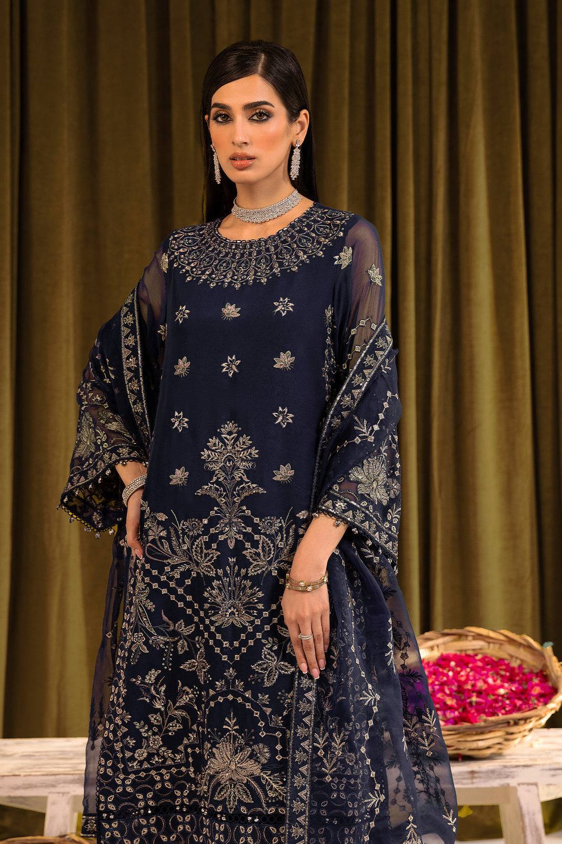 Alizeh | Formals Collection | Daim - V16D08 Embroidered Chiffon Blue - Pakistani Designer Dress - by Alizeh | Type: Formal - 100% Original at Saira Sultan