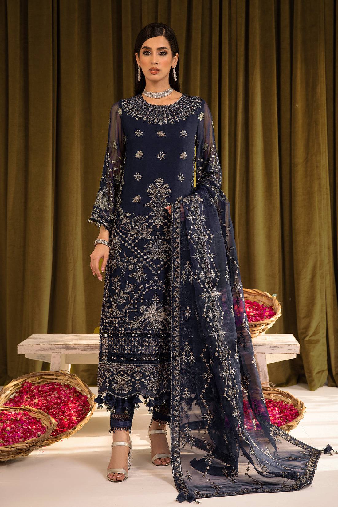 Alizeh | Formals Collection | Daim - V16D08 Embroidered Chiffon Blue - Pakistani Designer Dress - by Alizeh | Type: Formal - 100% Original at Saira Sultan