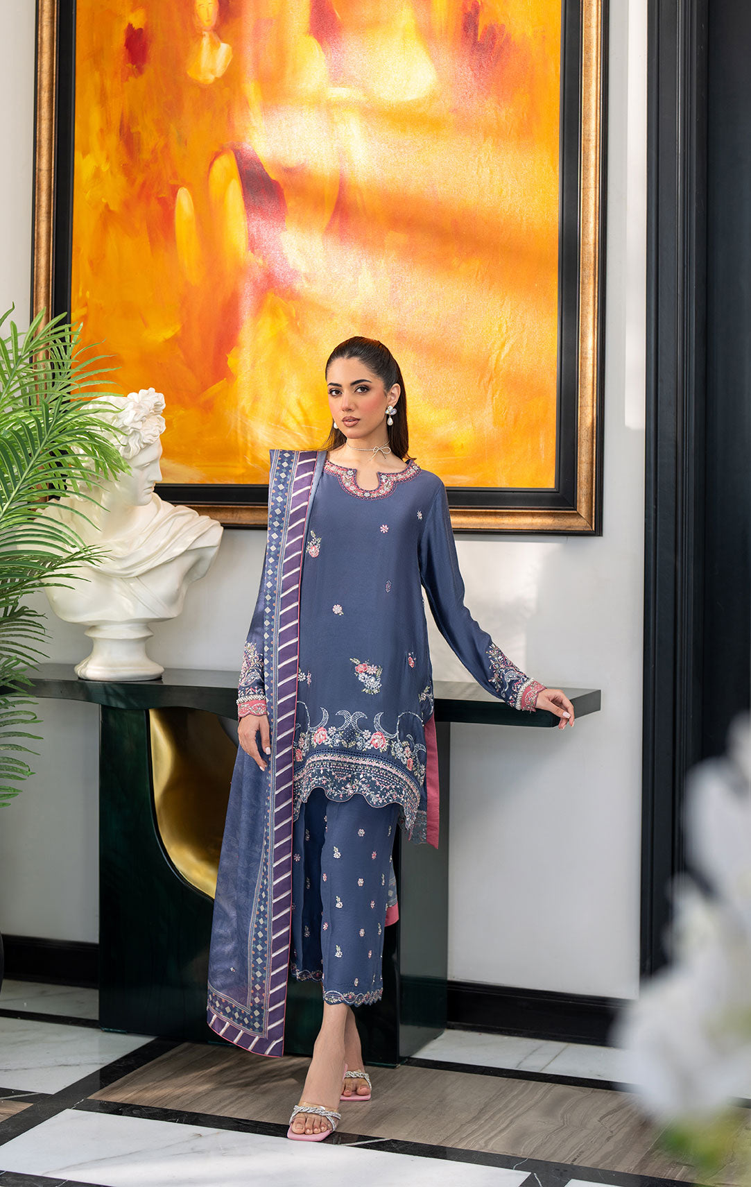 Dhanak | SS 25 Luxury Pret | SS25DL-0312 XS Blue Cotton Net