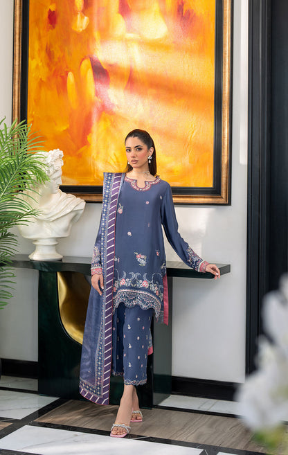 Dhanak | SS 25 Luxury Pret | SS25DL-0312 XS Blue Cotton Net