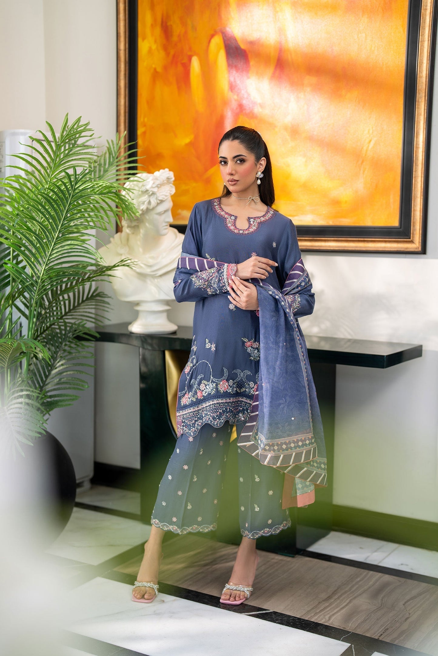Dhanak | SS 25 Luxury Pret | SS25DL-0312 M Blue Cotton Net