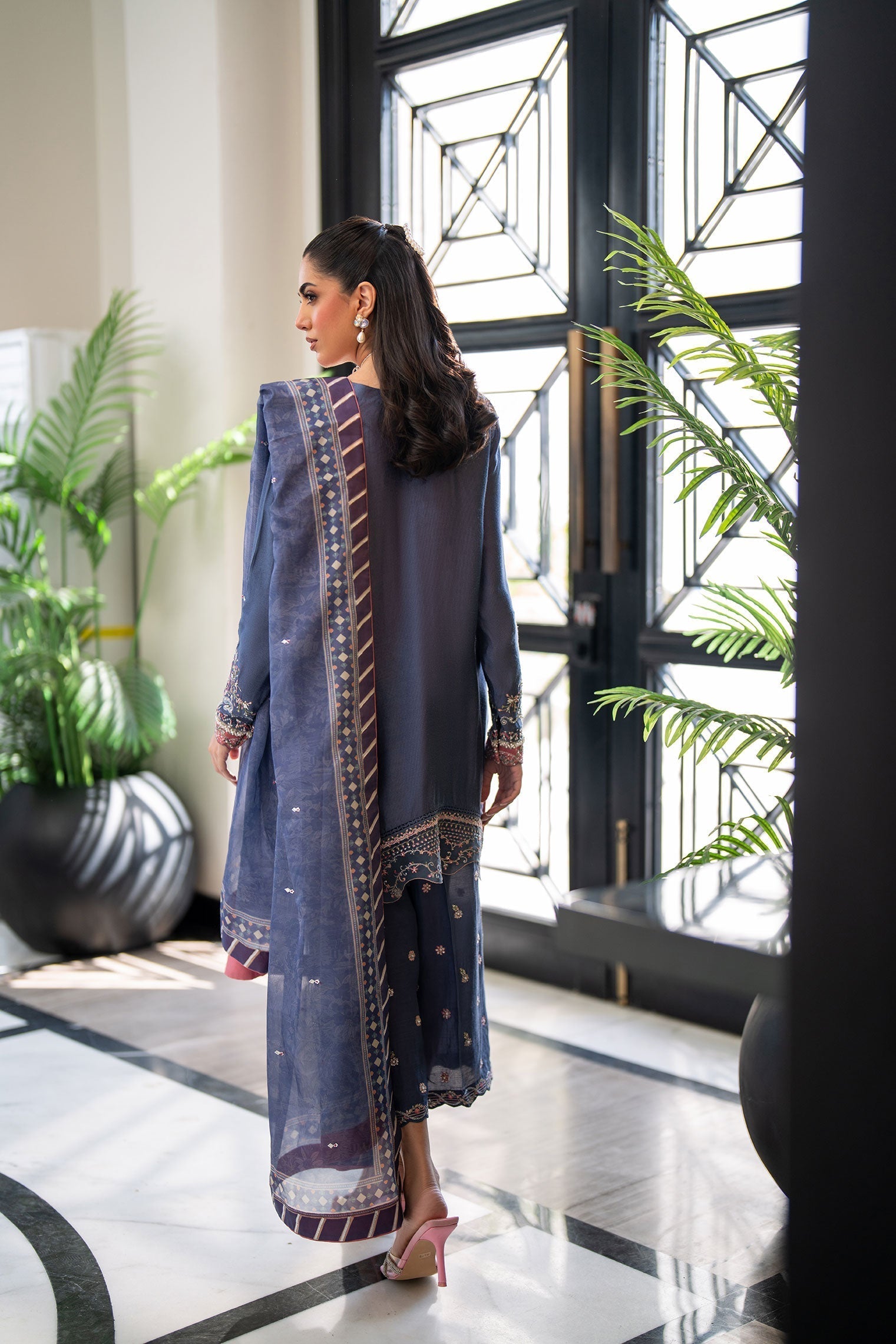 Dhanak | SS 25 Luxury Pret | SS25DL-0312 S Blue Cotton Net