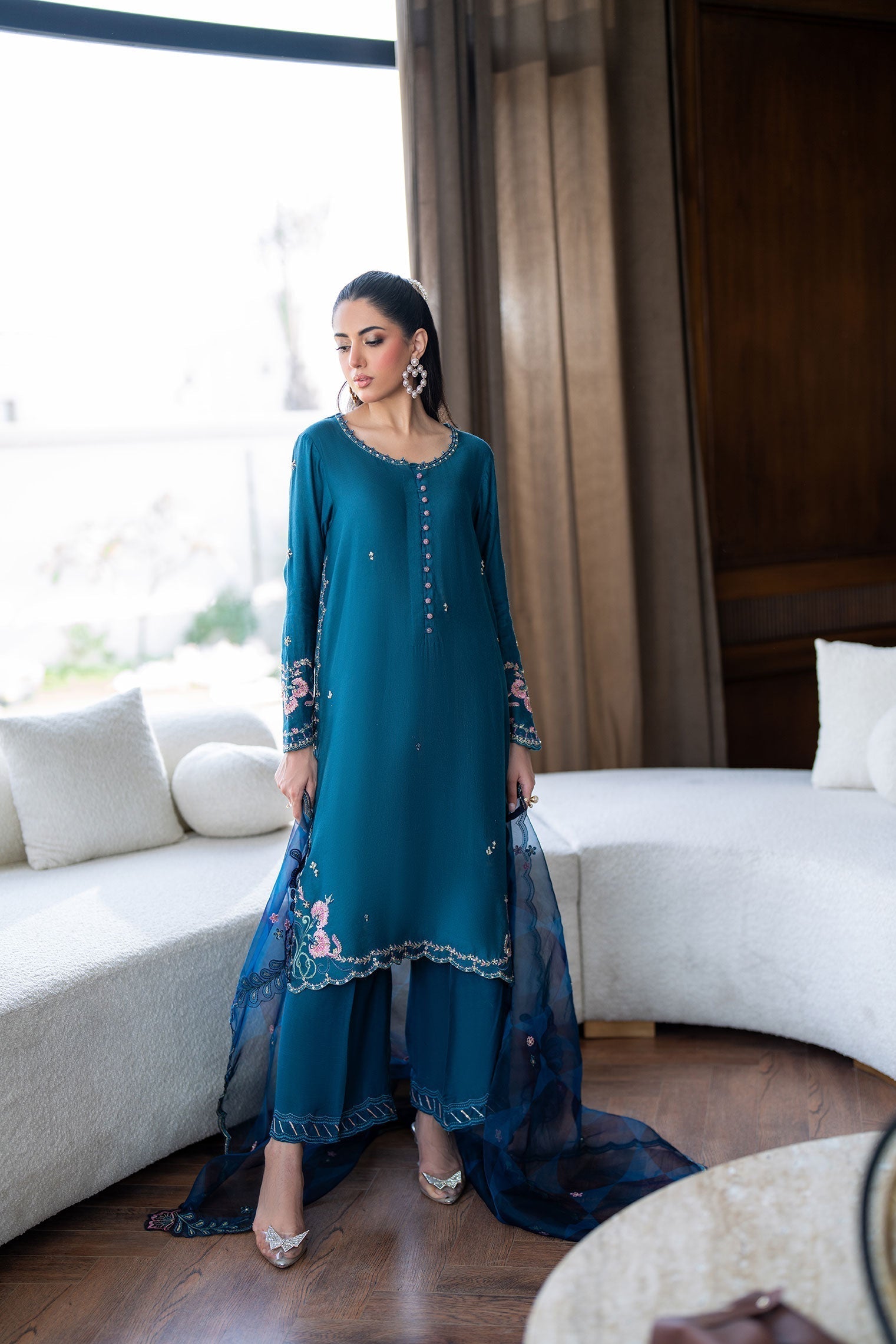 Dhanak | SS 25 Luxury Pret | SS25DL-0315 XS Blue Cotton Net