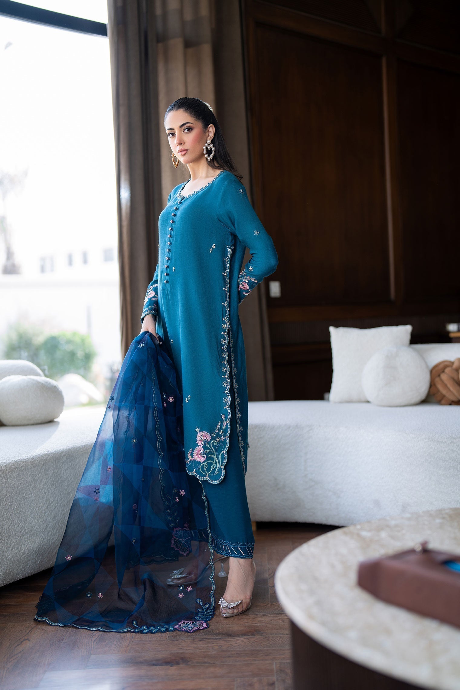 Dhanak | SS 25 Luxury Pret | SS25DL-0315 L Blue Cotton Net