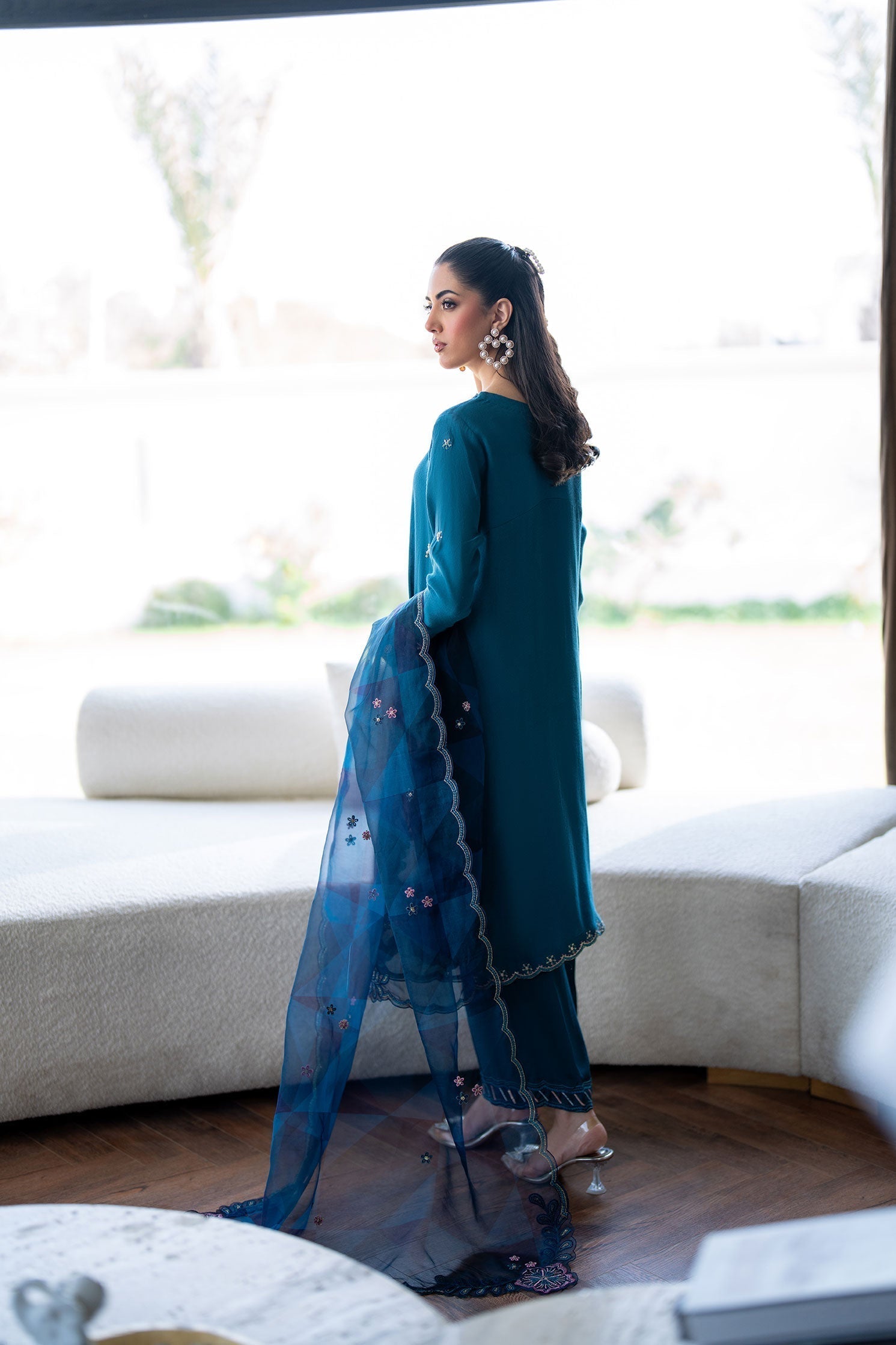 Dhanak | SS 25 Luxury Pret | SS25DL-0315 S Blue Cotton Net