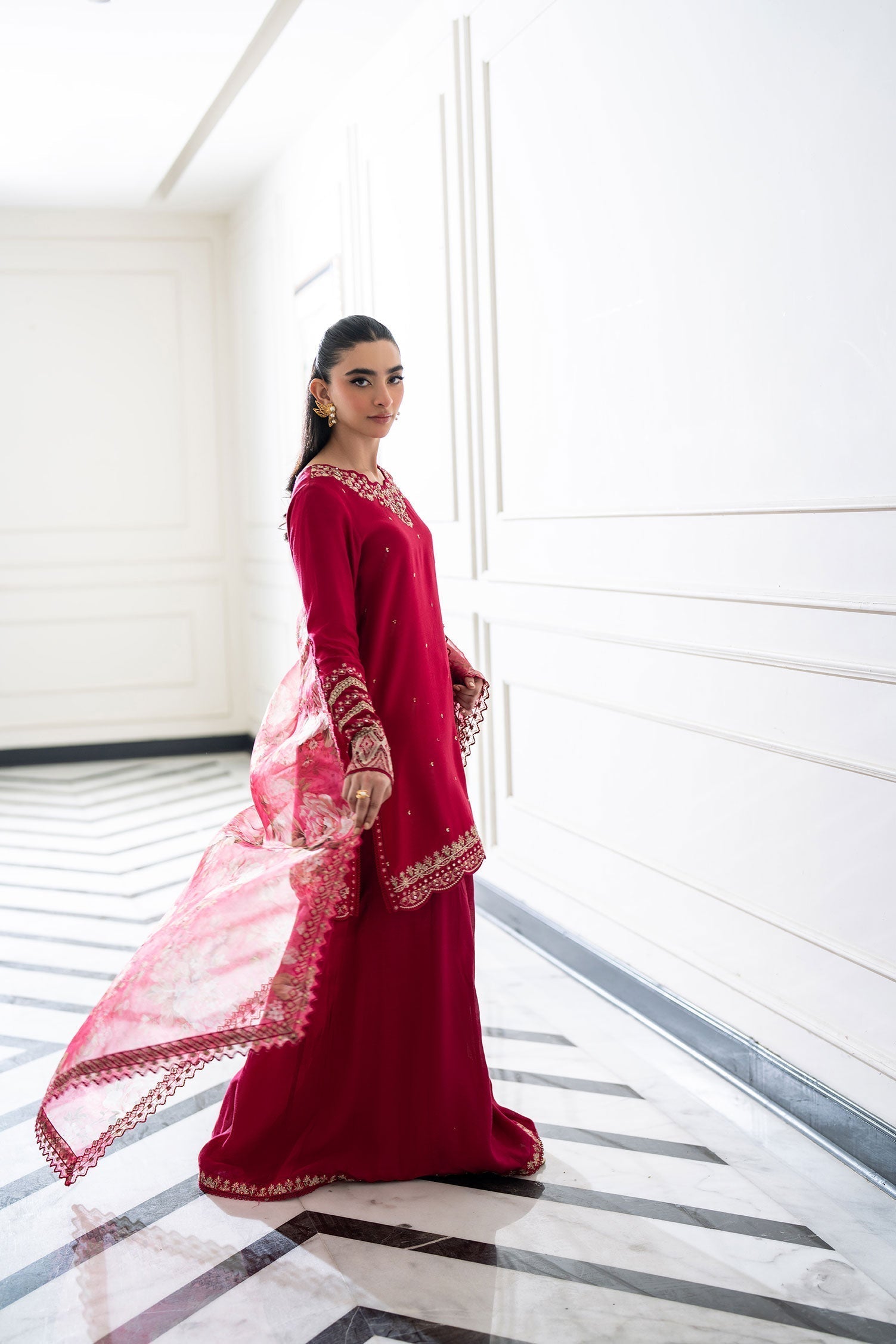 Dhanak | SS 25 Luxury Pret | SS25DL-0319 M Red Cotton Silk