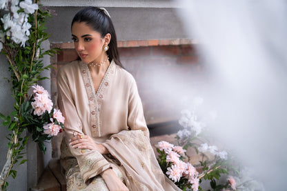 Dhanak | SS 25 Luxury Pret | SS25DL-0322 L Beige Cotton Silk
