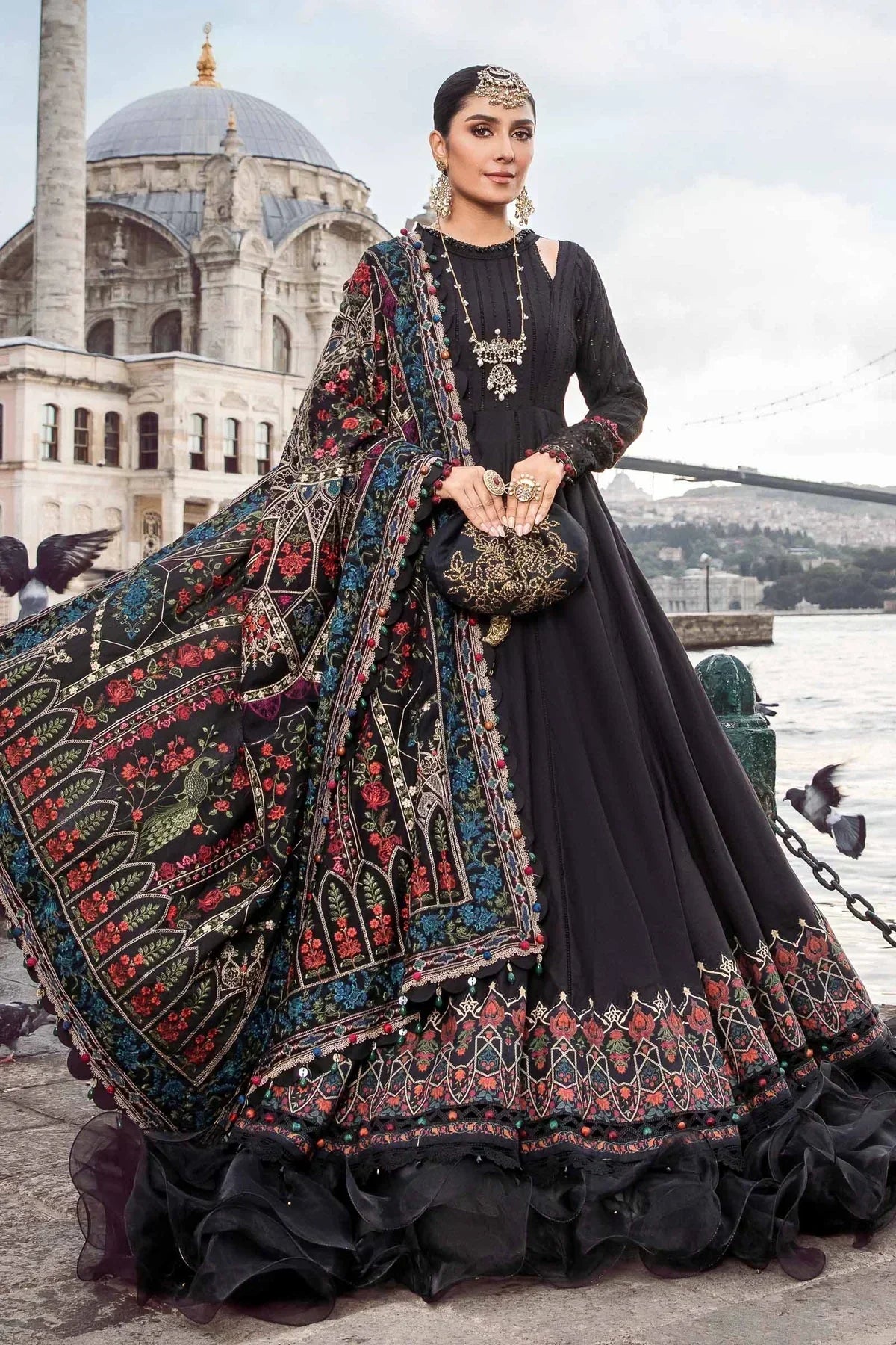 Maria B | Linen 23 | Black DL-1101 - Pakistani Designer Dress - by Maria B | Type: Luxury - 100% Original at Saira Sultan