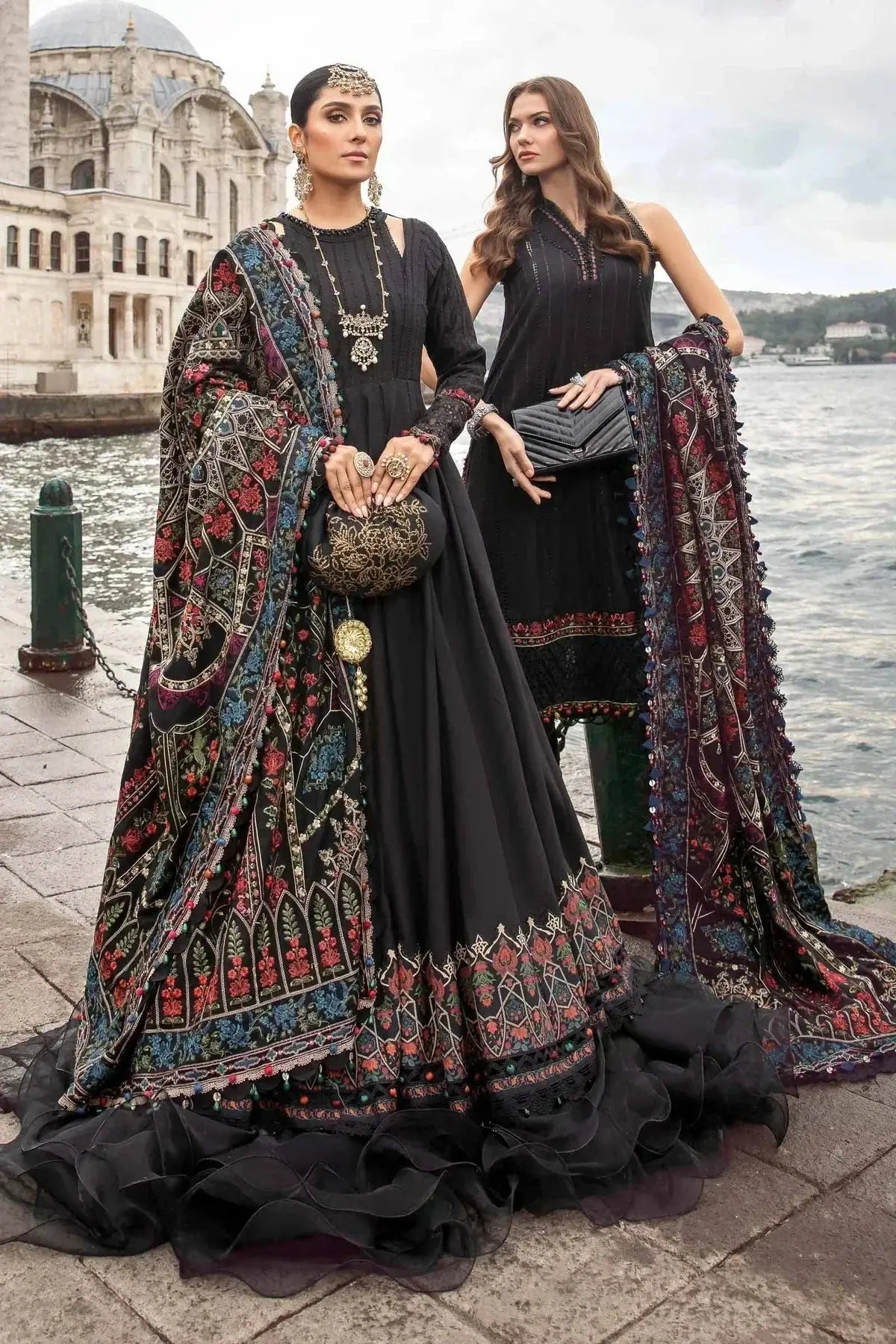 Maria B | Linen 23 | Black DL-1101 - Pakistani Designer Dress - by Maria B | Type: Luxury - 100% Original at Saira Sultan
