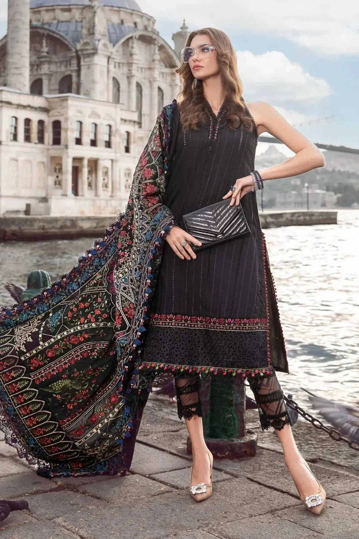 Maria B | Linen 23 | Black DL-1101 - Pakistani Designer Dress - by Maria B | Type: Luxury - 100% Original at Saira Sultan
