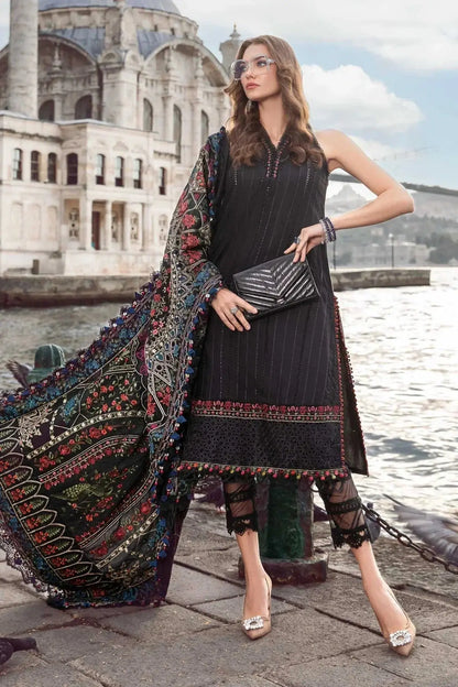 Maria B | Linen 23 | Black DL-1101 - Pakistani Designer Dress - by Maria B | Type: Luxury - 100% Original at Saira Sultan