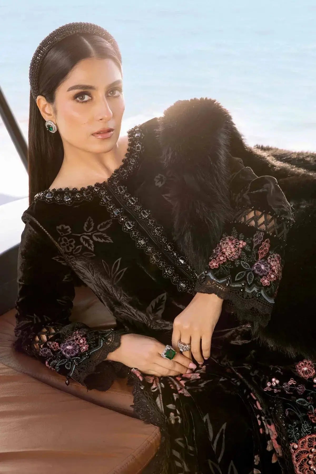 Maria B | Linen 23 | Black DL-1102 - Pakistani Designer Dress - by Maria B | Type: Luxury - 100% Original at Saira Sultan