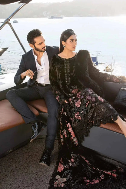 Maria B | Linen 23 | Black DL-1102 - Pakistani Designer Dress - by Maria B | Type: Luxury - 100% Original at Saira Sultan