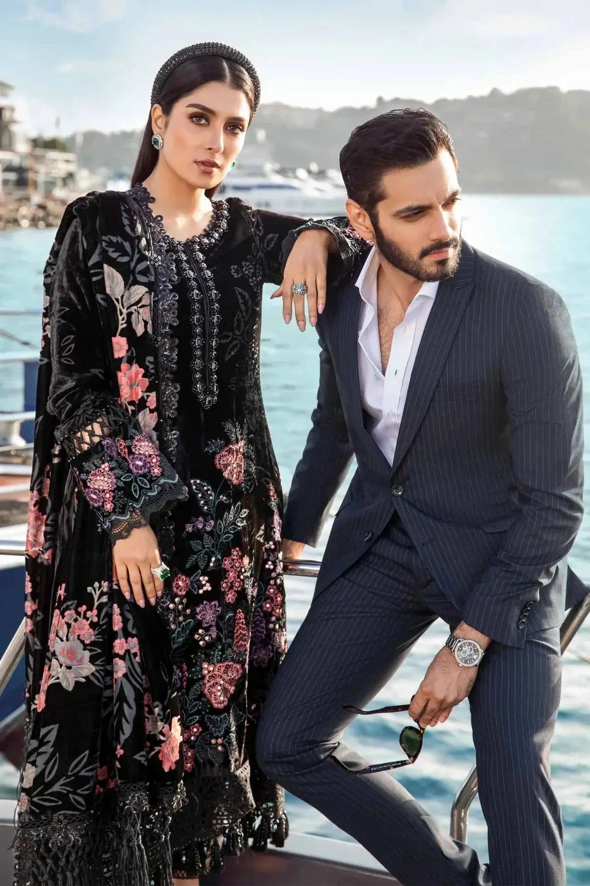 Maria B | Linen 23 | Black DL-1102 - Pakistani Designer Dress - by Maria B | Type: Luxury - 100% Original at Saira Sultan