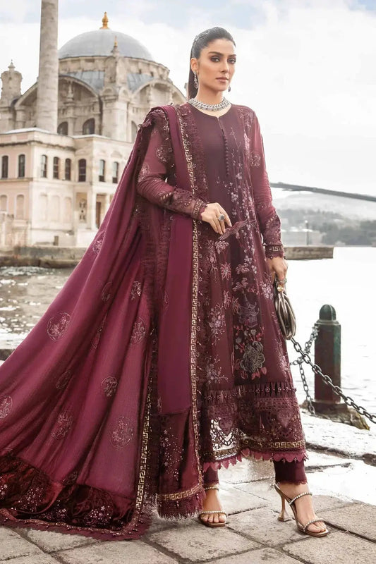 Maria B | Linen 23 | Aubergine DL-1103 - Pakistani Designer Dress - by Maria B | Type: Luxury - 100% Original at Saira Sultan