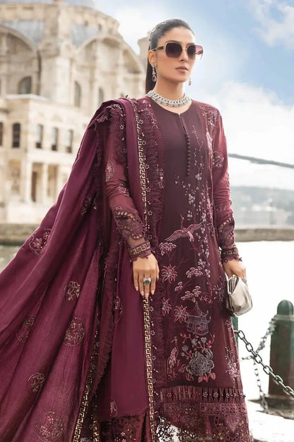 Maria B | Linen 23 | Aubergine DL-1103 - Pakistani Designer Dress - by Maria B | Type: Luxury - 100% Original at Saira Sultan