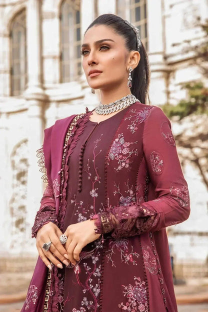 Maria B | Linen 23 | Aubergine DL-1103 - Pakistani Designer Dress - by Maria B | Type: Luxury - 100% Original at Saira Sultan