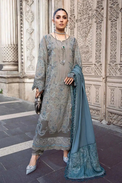 Maria B | Linen 23 | Grey DL-1104 - Pakistani Designer Dress - by Maria B | Type: Luxury - 100% Original at Saira Sultan