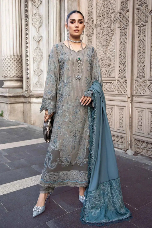 Maria B | Linen 23 | Grey DL-1104 - Pakistani Designer Dress - by Maria B | Type: Luxury - 100% Original at Saira Sultan