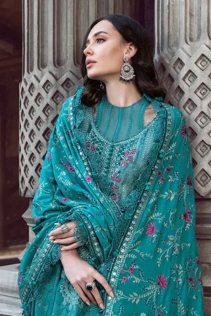 Maria B | Linen 23 | Teal DL-1105 - Pakistani Designer Dress - by Maria B | Type: Luxury - 100% Original at Saira Sultan