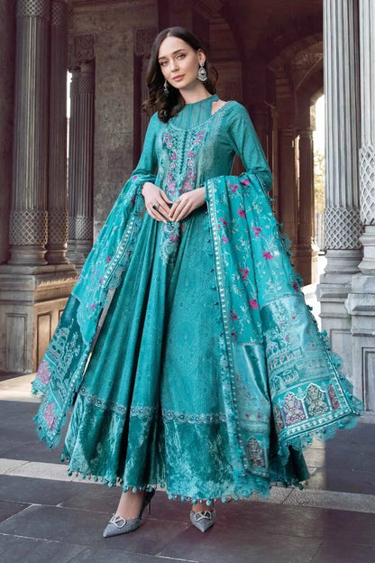 Maria B | Linen 23 | Teal DL-1105 - Pakistani Designer Dress - by Maria B | Type: Luxury - 100% Original at Saira Sultan