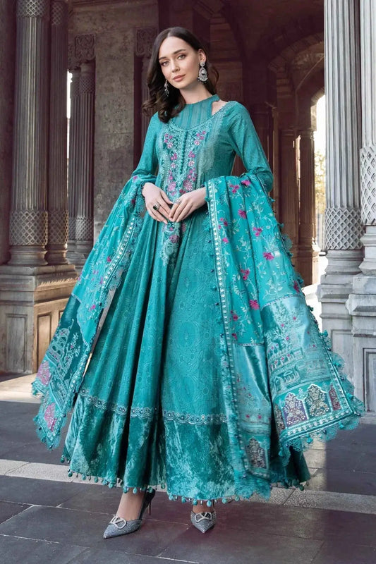 Maria B | Linen 23 | Teal DL-1105 - Pakistani Designer Dress - by Maria B | Type: Luxury - 100% Original at Saira Sultan