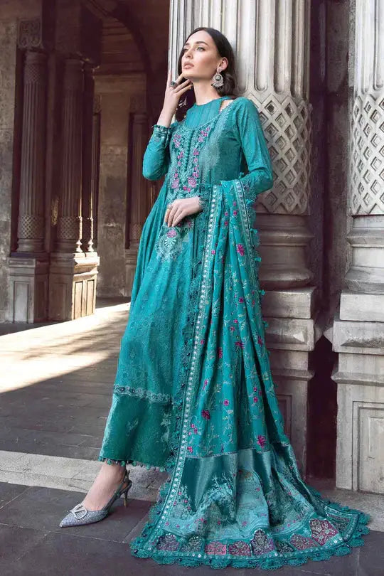 Maria B | Linen 23 | Teal DL-1105 - Pakistani Designer Dress - by Maria B | Type: Luxury - 100% Original at Saira Sultan