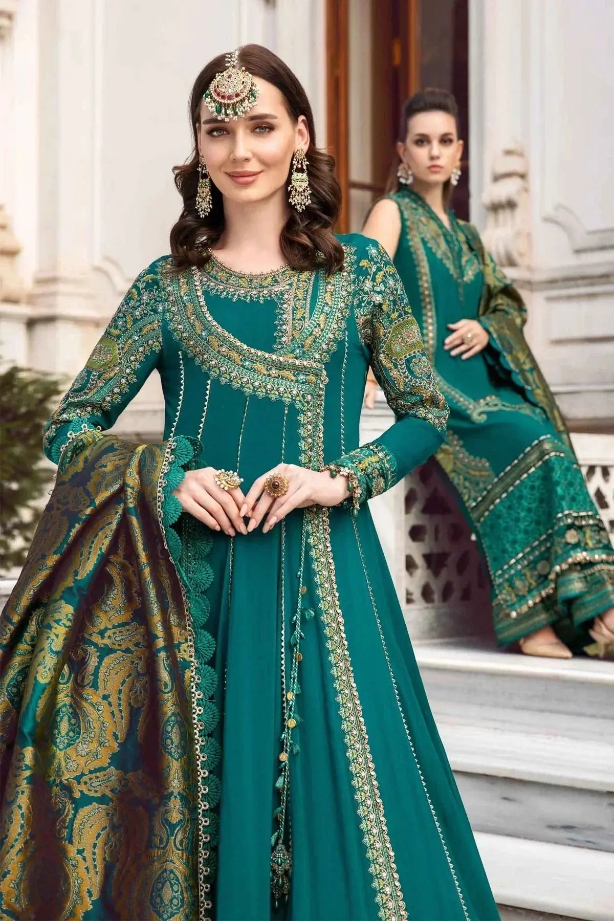 Maria B | Linen 23 | Emerald Green DL-1107 - Pakistani Designer Dress - by Maria B | Type: Luxury - 100% Original at Saira Sultan