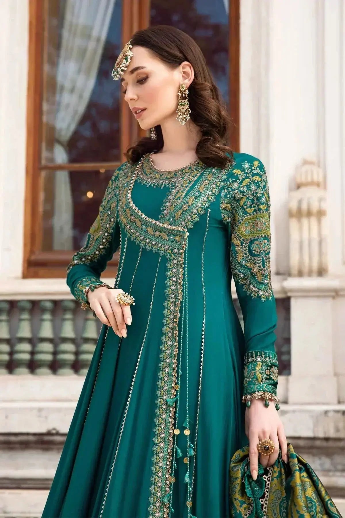 Maria B | Linen 23 | Emerald Green DL-1107 - Pakistani Designer Dress - by Maria B | Type: Luxury - 100% Original at Saira Sultan