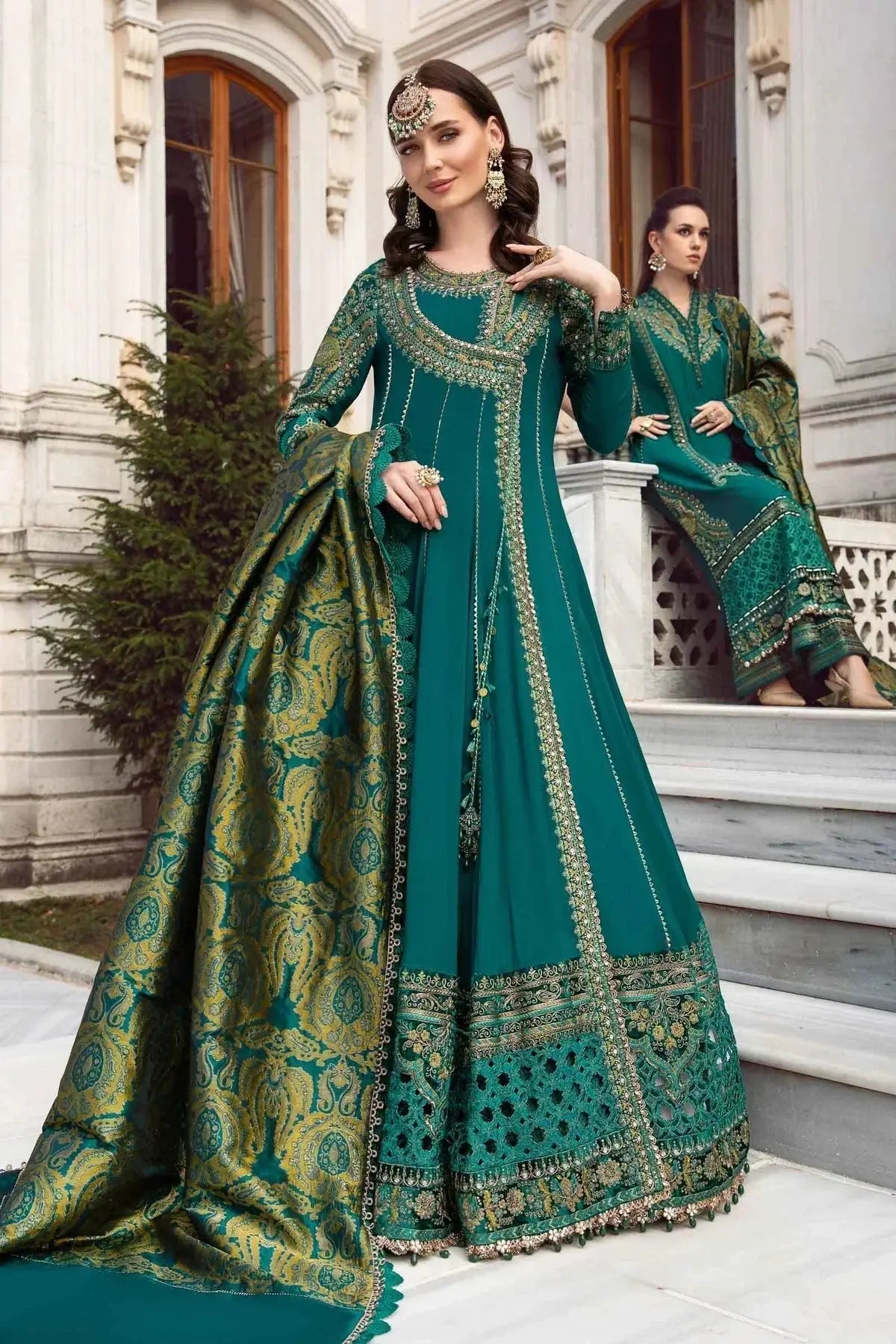Maria B | Linen 23 | Emerald Green DL-1107 - Pakistani Designer Dress - by Maria B | Type: Luxury - 100% Original at Saira Sultan