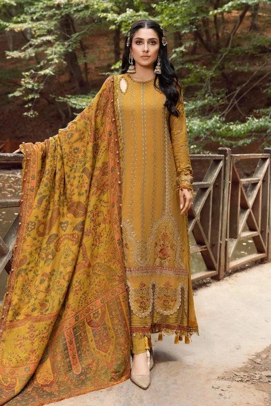 Maria B | Linen 23 | Mustard DL-1110 - Pakistani Designer Dress - by Mushq | Type: Luxury - 100% Original at Saira Sultan