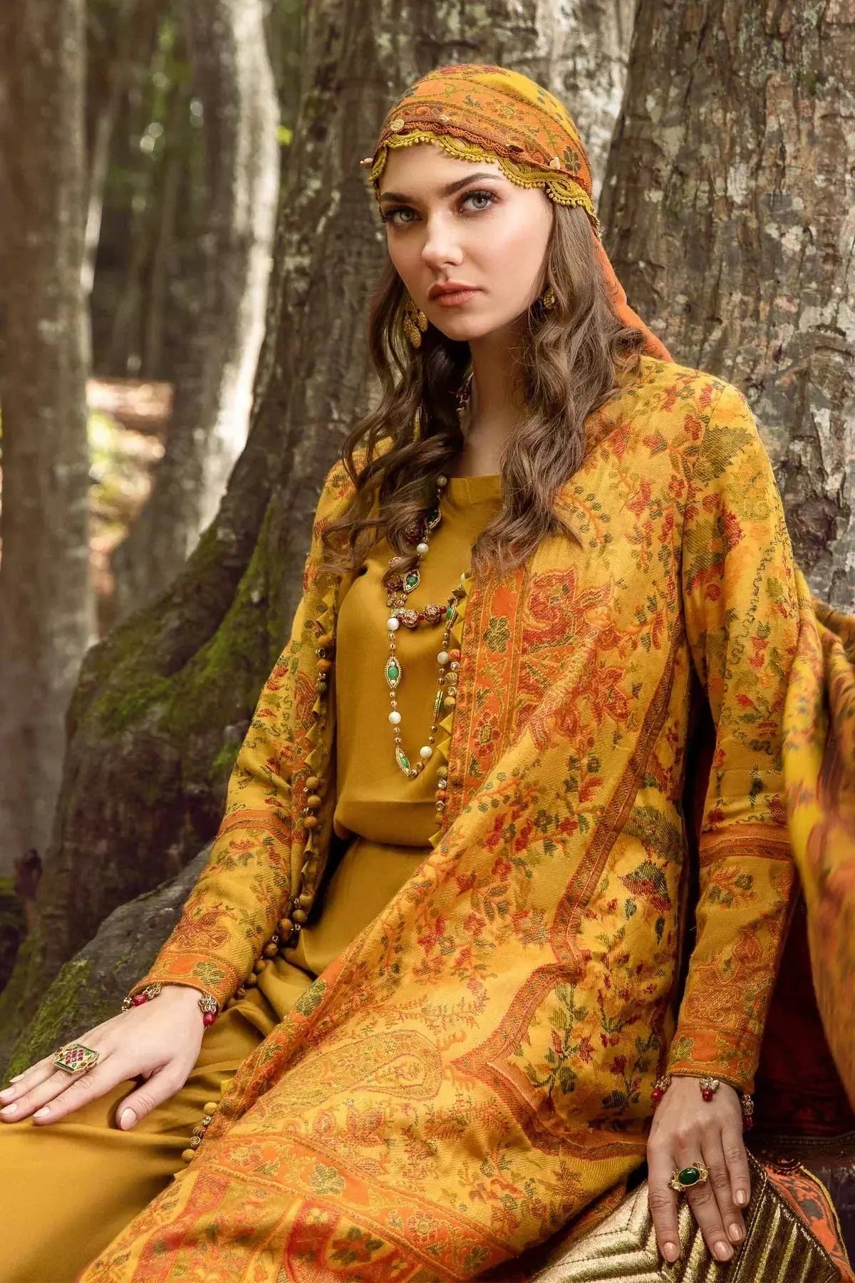 Maria B | Linen 23 | Mustard DL-1110 - Pakistani Designer Dress - by Mushq | Type: Luxury - 100% Original at Saira Sultan