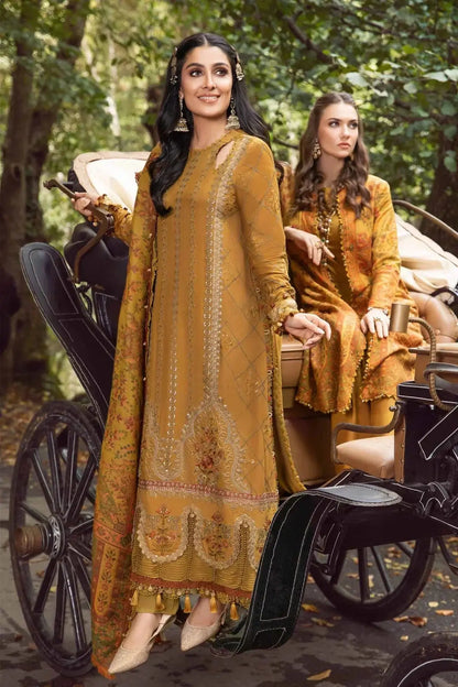 Maria B | Linen 23 | Mustard DL-1110 - Pakistani Designer Dress - by Mushq | Type: Luxury - 100% Original at Saira Sultan