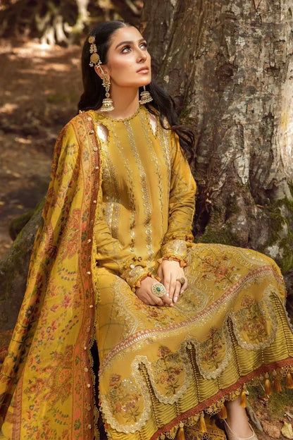 Maria B | Linen 23 | Mustard DL-1110 - Pakistani Designer Dress - by Mushq | Type: Luxury - 100% Original at Saira Sultan