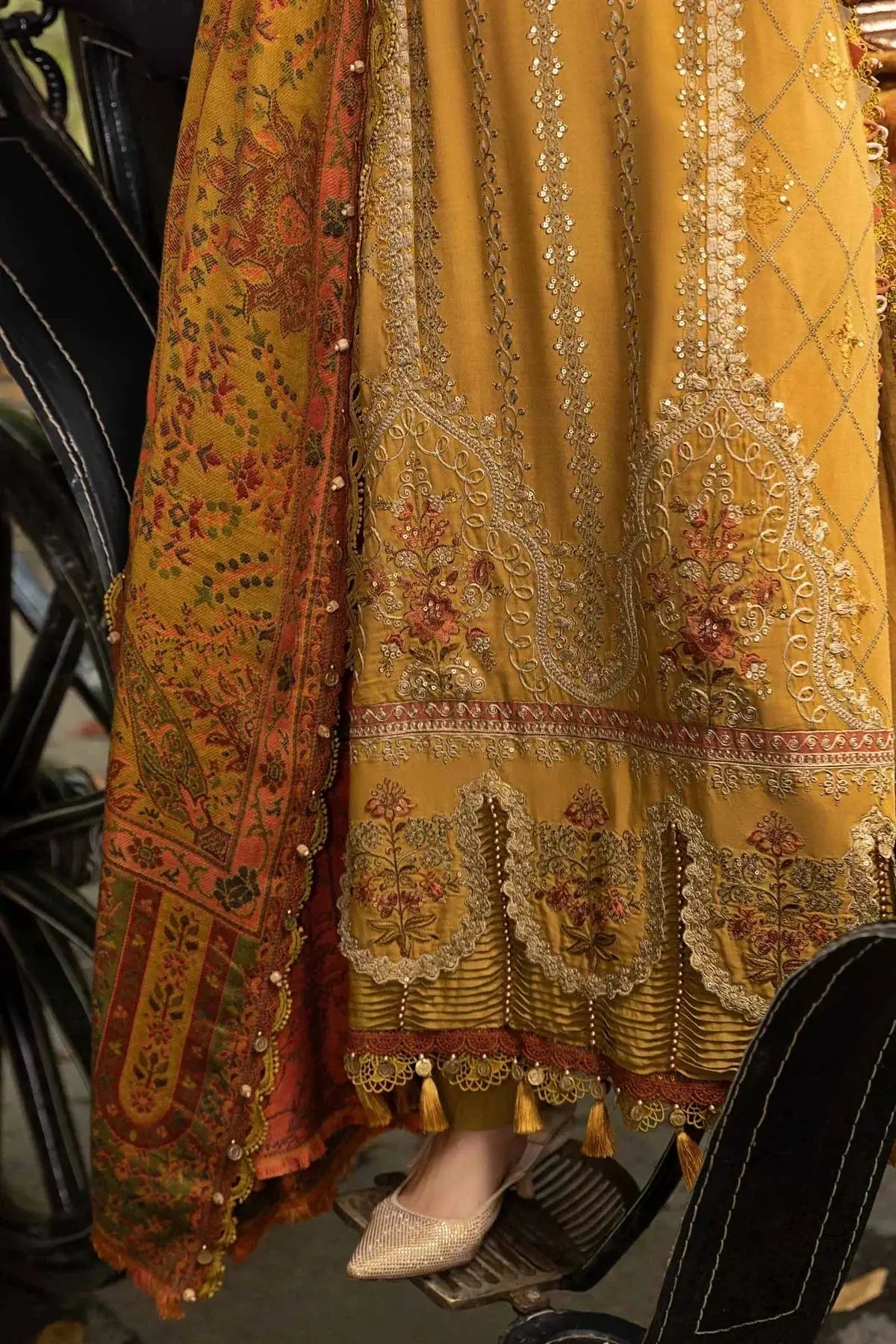 Maria B | Linen 23 | Mustard DL-1110 - Pakistani Designer Dress - by Mushq | Type: Luxury - 100% Original at Saira Sultan