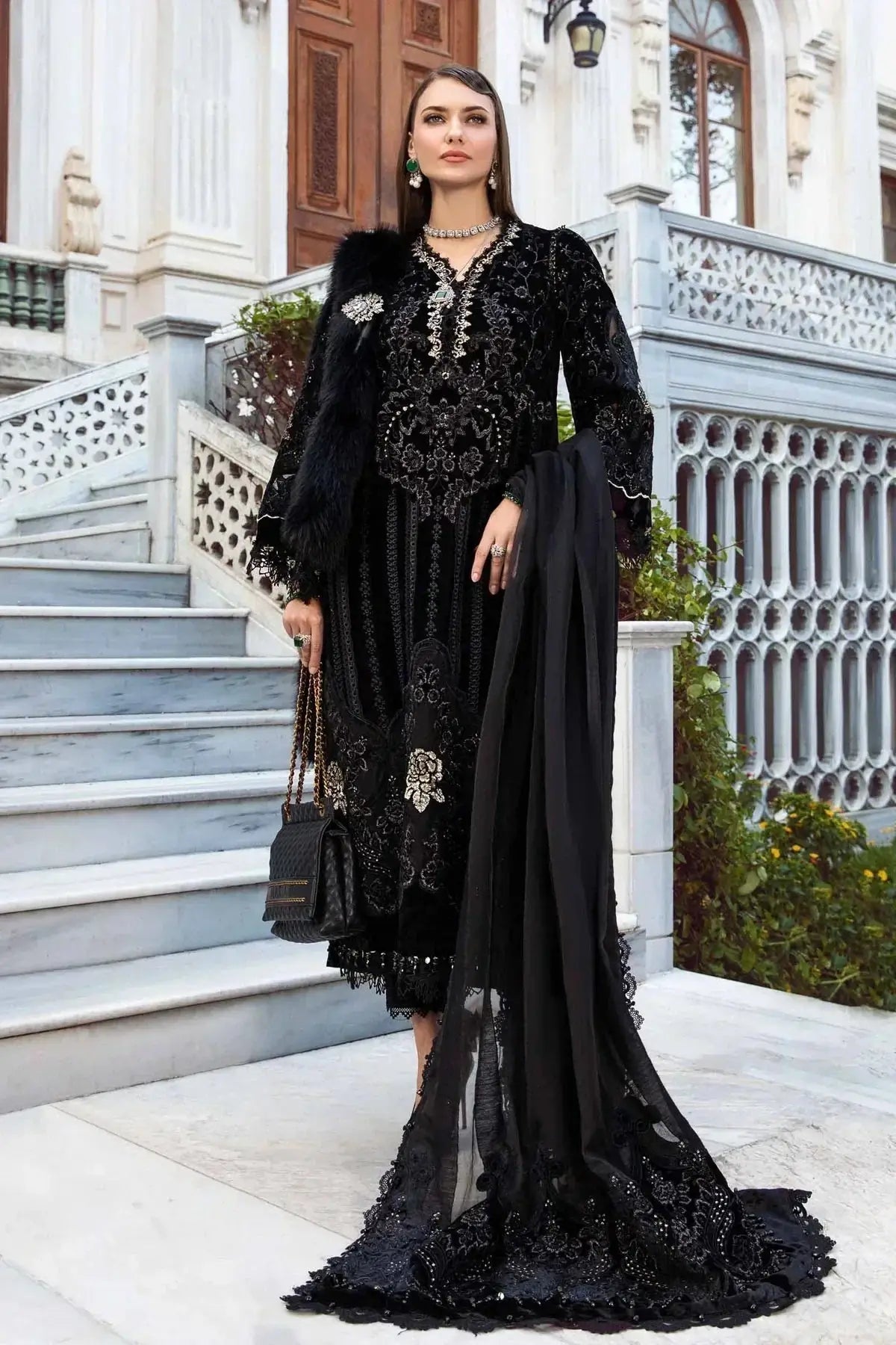 Maria B | Linen 23 | Black & Gold DL-1111 - Pakistani Designer Dress - by Maria B | Type: Luxury - 100% Original at Saira Sultan