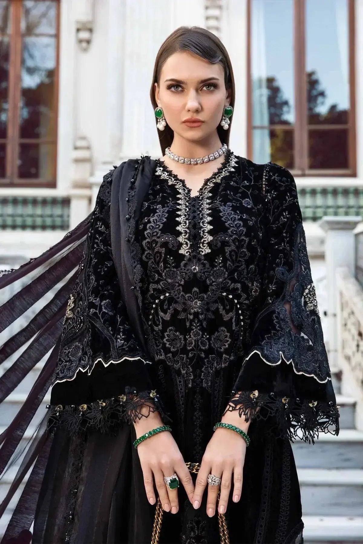 Maria B | Linen 23 | Black & Gold DL-1111 - Pakistani Designer Dress - by Maria B | Type: Luxury - 100% Original at Saira Sultan
