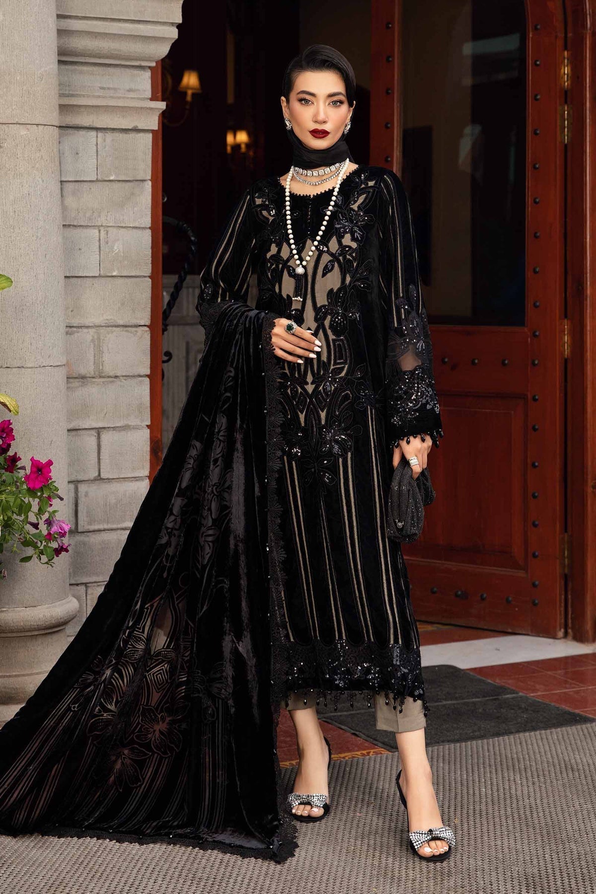 Maria B | Winter Luxe 24 | Velvet DL-1205 - Pakistani Designer Dress - by Maria B | Type: Ladies Clothes - 100% Original at Saira Sultan