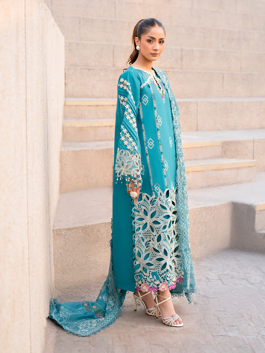 Parishay | Dil e Raqsam Festive Eid Lawn | DR-03 Custom Size Denium Blue Lawn