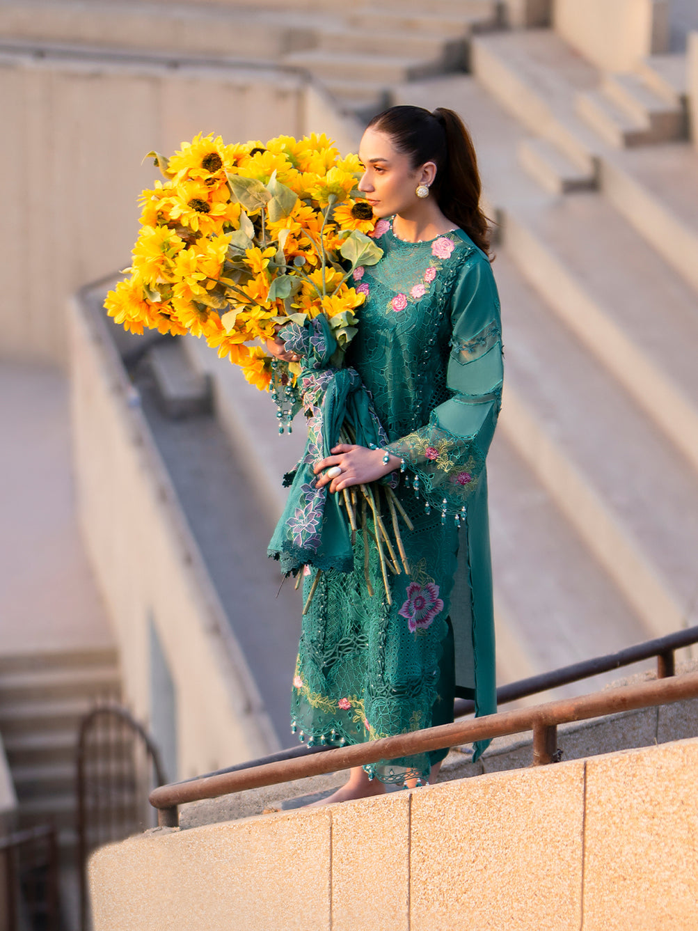Parishay | Dil e Raqsam Festive Eid Lawn | DR-09 Custom Size Teal Green Lawn