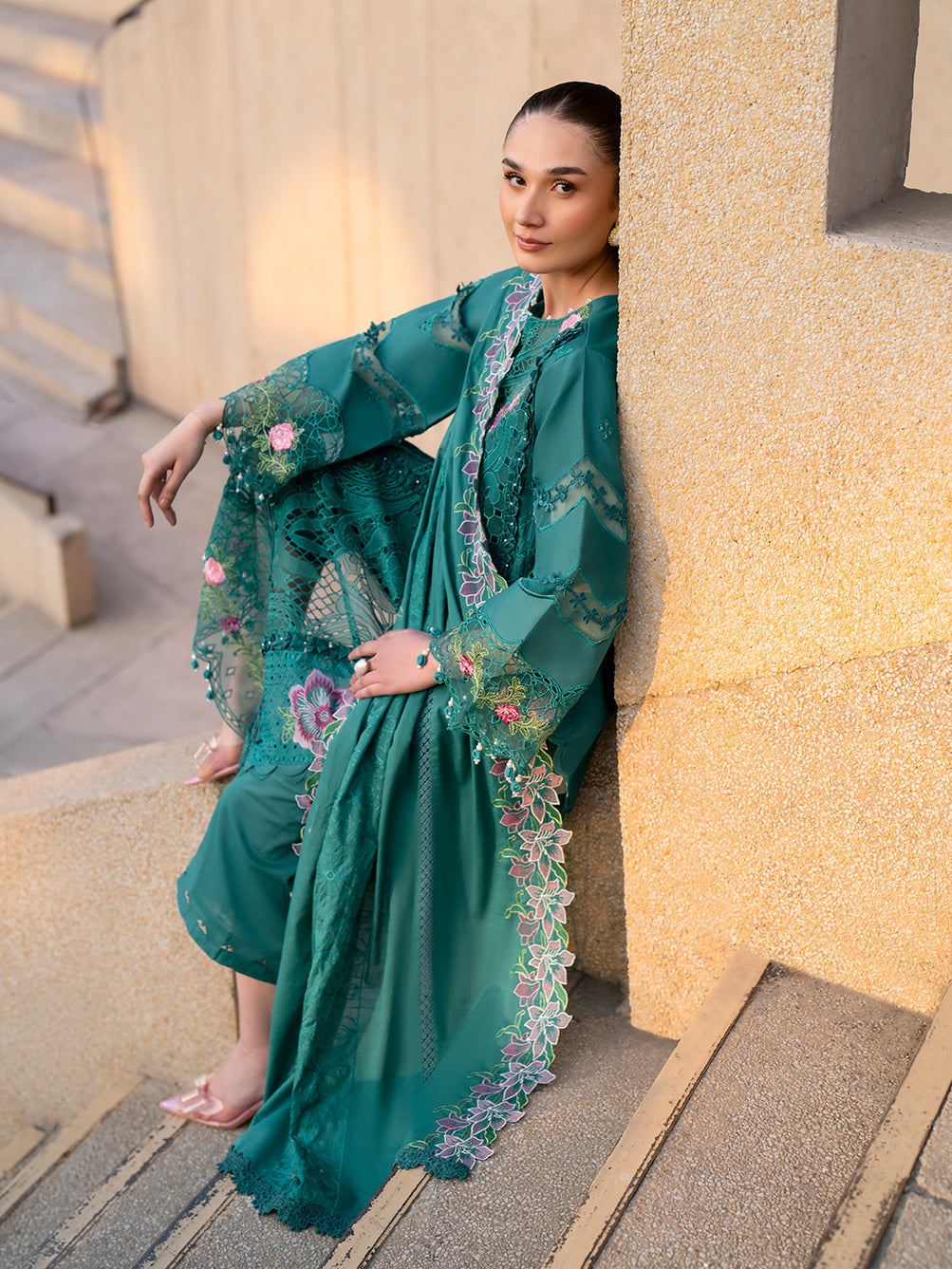 Parishay | Dil e Raqsam Festive Eid Lawn | DR-09 XL Teal Green Lawn
