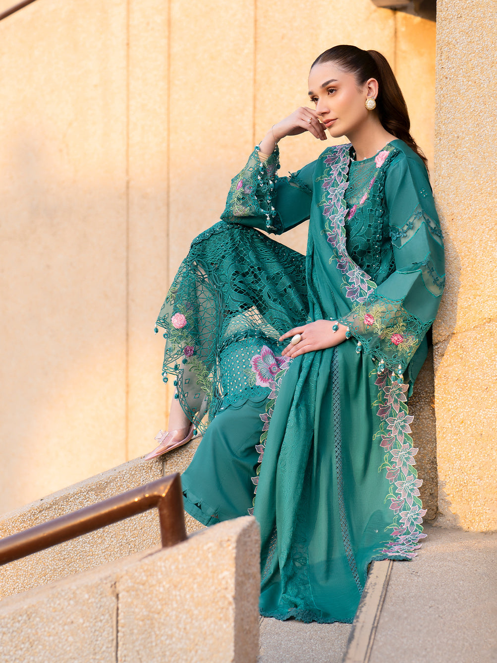 Parishay | Dil e Raqsam Festive Eid Lawn | DR-09 L Teal Green Lawn
