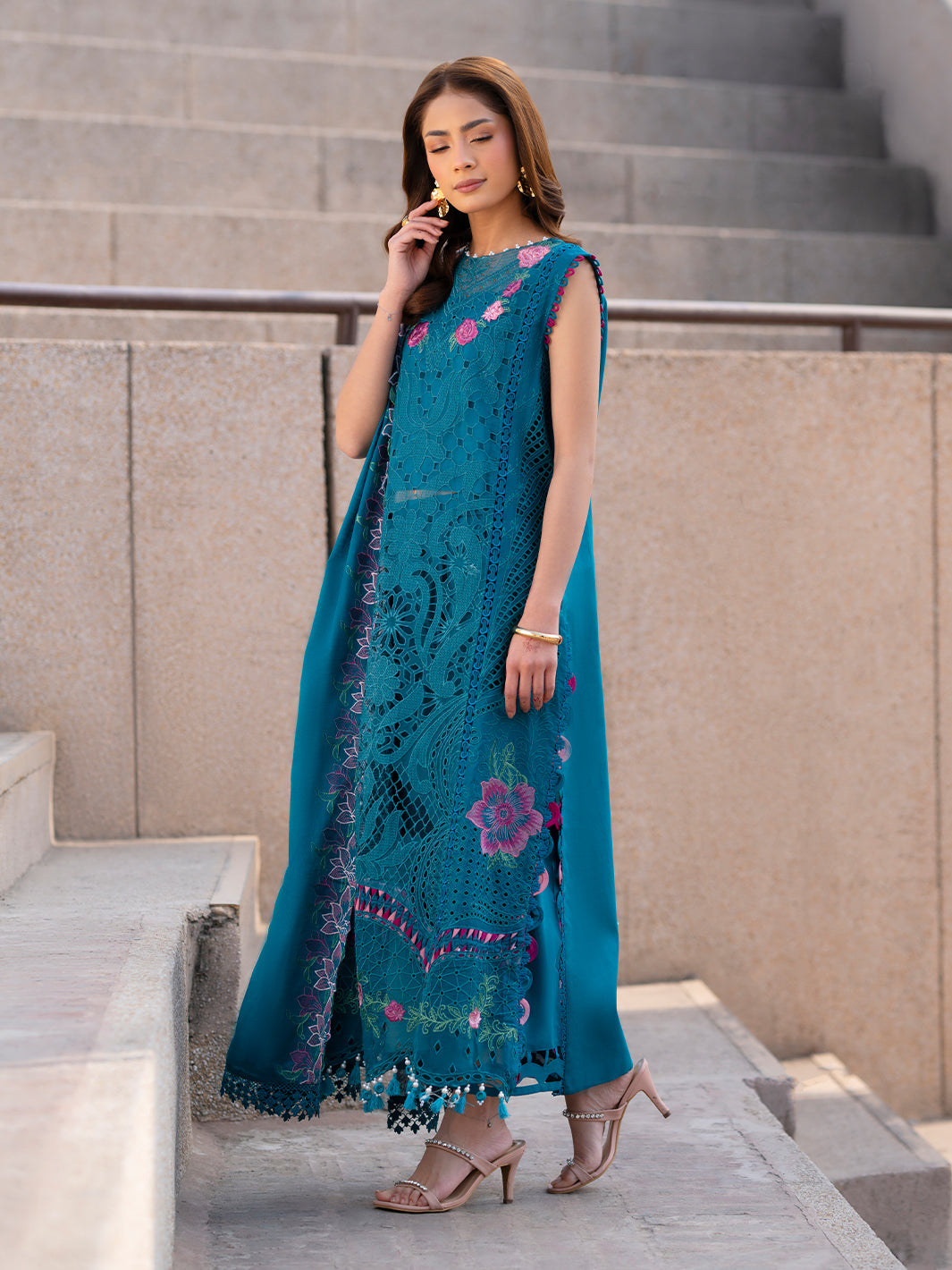 Parishay | Dil e Raqsam Festive Eid Lawn | DR-10 Custom Size Teal Blue Lawn