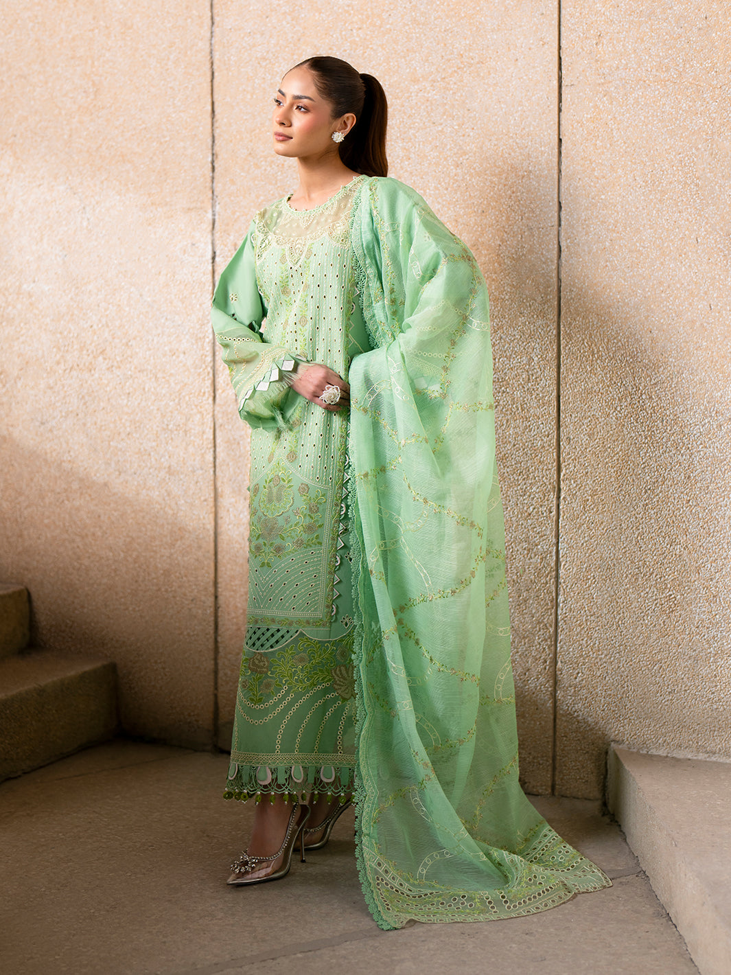 Parishay | Dil e Raqsam Festive Eid Lawn | DR-11 Custom Size Aqua Green Lawn