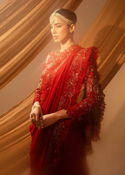 Paras by Pasha | Noor -e- Jahan Saree Collection | Laal-e-Jahan XL Crimson Chiffon