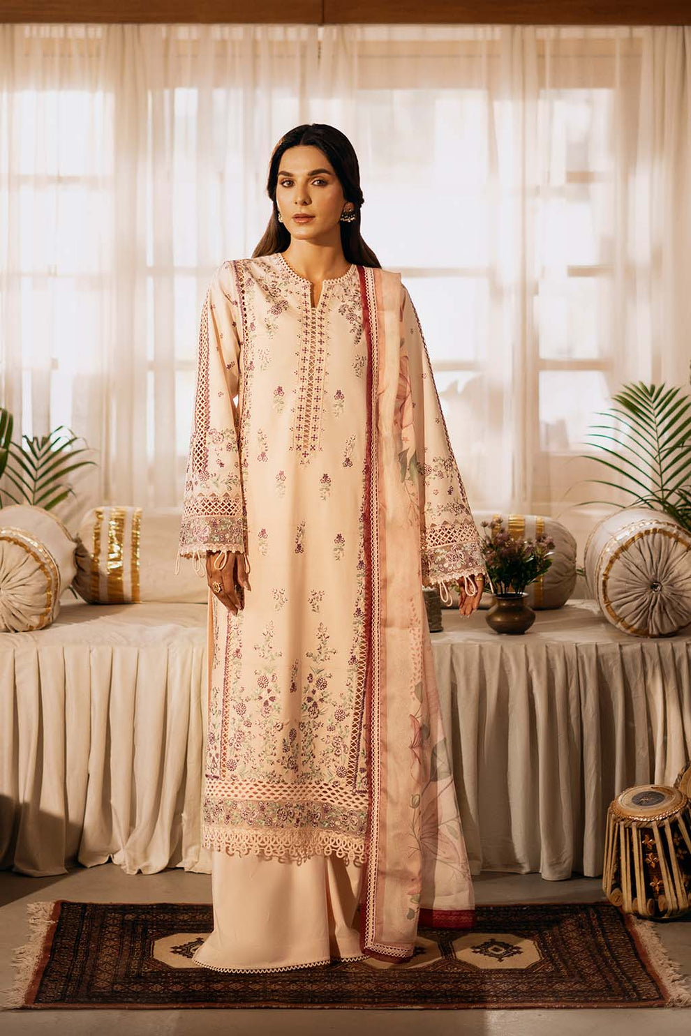 Zarposh | Sajni Lawn 25 | Gulbano XS Peach Lawn
